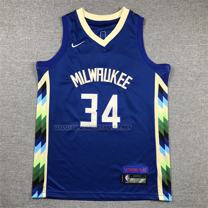 Camiseta Giannis Antetokounmpo NO 34 Nino Milwaukee Bucks Ciudad 2022-23 Azul